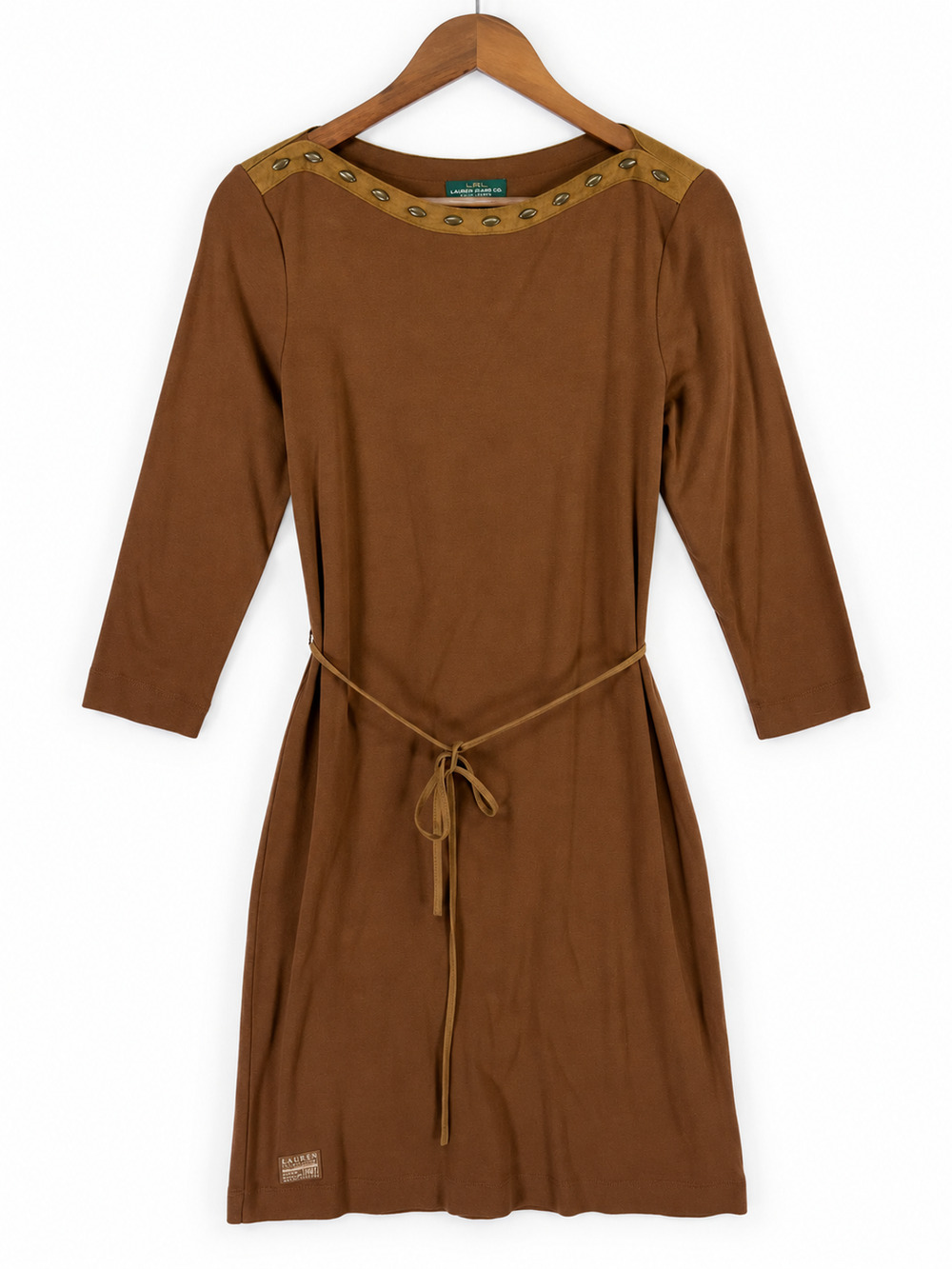 Vintage Lauren Ralph Lauren Equestrian Dress Medium Beaded w Suede Belt